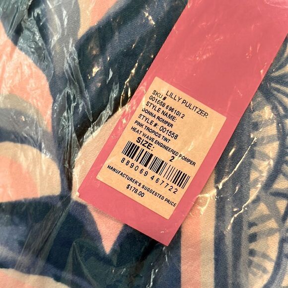 NWT Lilly Pulitzer Women’s 2 Donna Romper Pink Tropics Tint Heat Wave Engineered - Picture 2 of 2